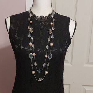 NY Collection Double Strand Mixed Media Beads Long Station Necklace